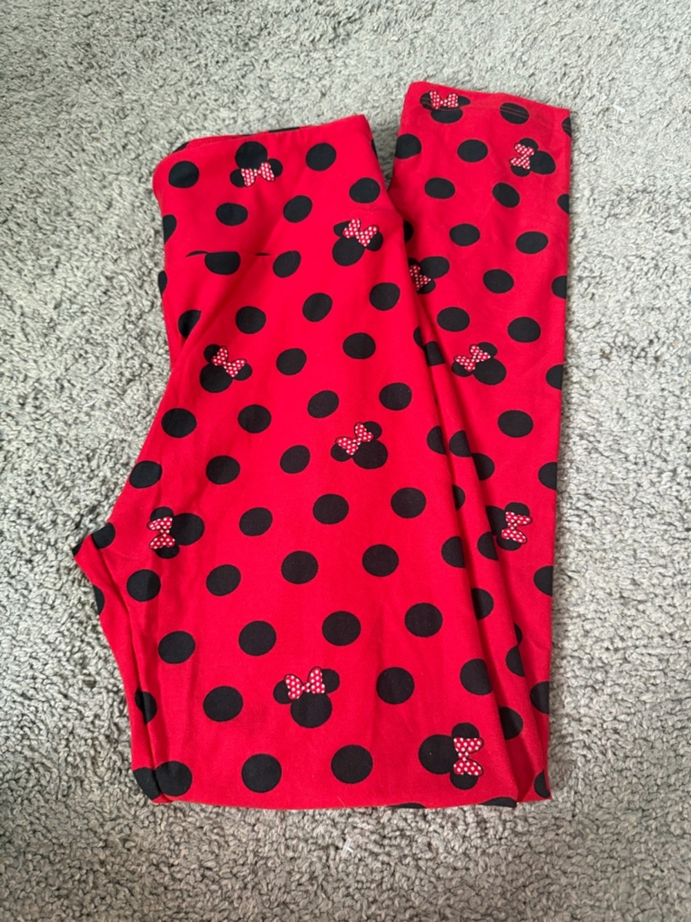 Lularoe Red Leggings With Black Polka Dot And Bow Accents